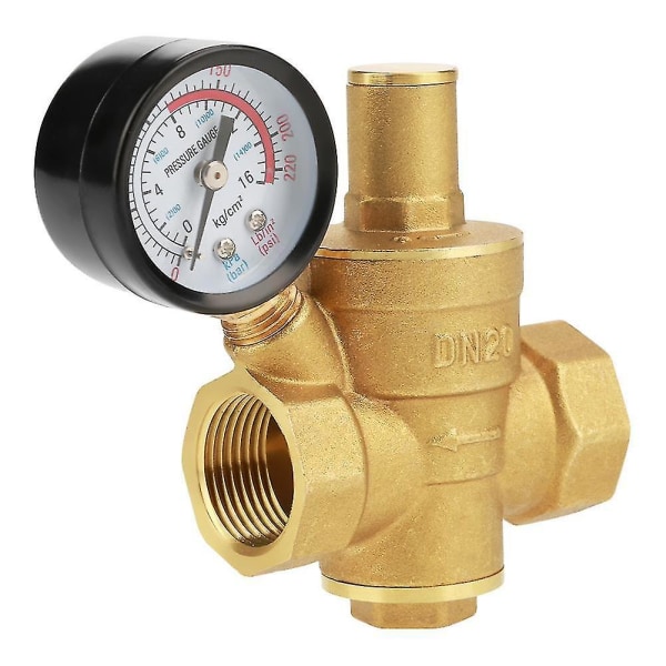 Dn25 justerbar vandtryksreducerende regulator, messing vandtryksreduktionsventil + manometer vandtryksmåler (dn25)