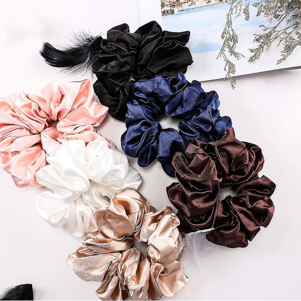 Scrunchies, Sammet Satin Scrunchies Jumbo Elastisk Hårband 6 st