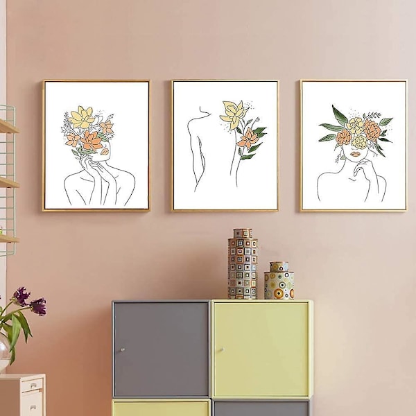 Abstrakt Linjekonst Poster Minimalistiska Väggkonsttryck för Flickor Kvinnor Sovrum 4 st Kvinnans Ansikte Ritning Oramad Canvas Målning Modern Estetisk Rum De