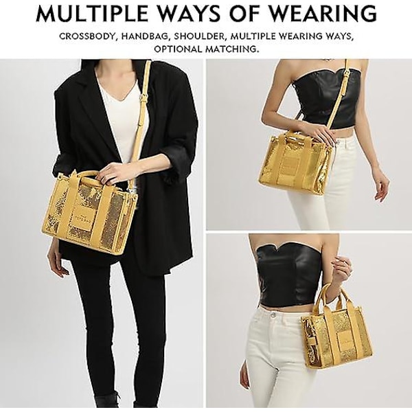 Tote Taske til Kvinder, Skinnende Læder Tote Taske Trendy Top Håndtag Crossbody Håndtasker til Arbejde Rejse