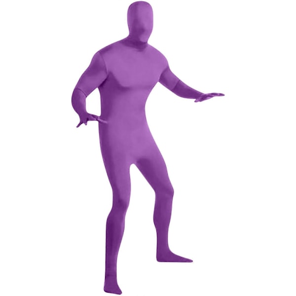 Zentai-drakt for menn og kvinner, tettsittende jumpsuit, ensfarget dansekostyme, sceneopptredenskostyme Purple XXL