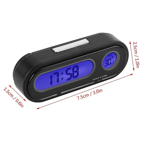 3 i 1 Bil Interiör LED Digital Klocka Termometer Voltmeter Svart 1 st