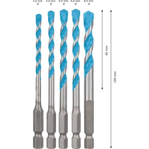 Tilbehør 5x Expert HEX-9 MultiConstruction Borebitsæt (til beton, Ø 4-8 mm, slagboremaskinetilbehør)