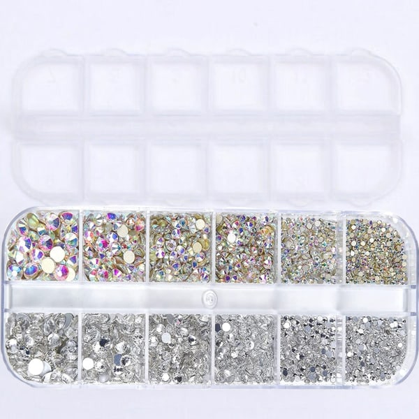 2400 stk. Nail Art Gems Ab Flat Rhinestone Gems med opbevaringsboks 27