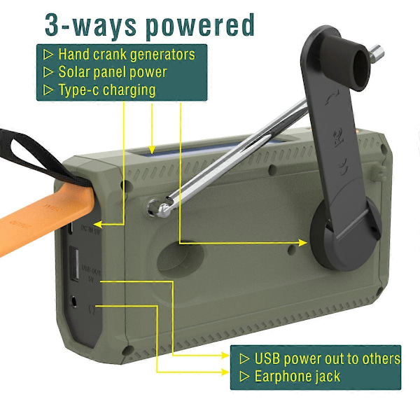 DAB/FM Bluetooth Radio Nødradio Indbygget 4500Mah Batteri Bærbar Solar Håndsving Radio Modtager