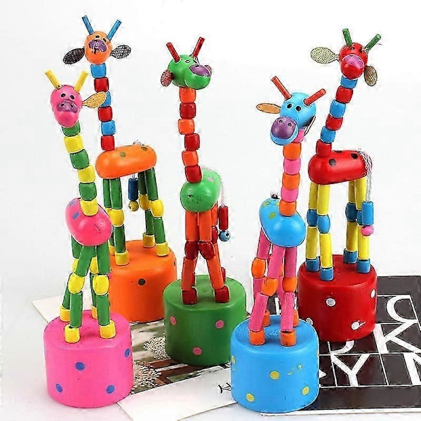 Farverigt giraflegetøj til børn, trykbase, dansende svingkrop, giraf, trælegetøj til skrivebordet