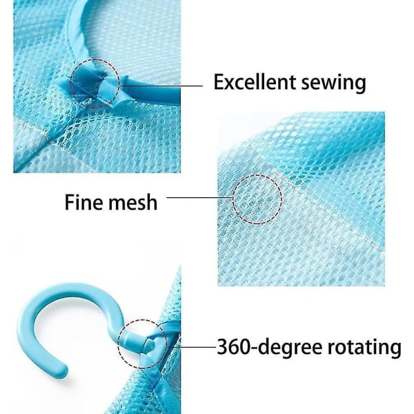 Riippuva mesh , monitoiminen yksivärinen pyykkitappipussi koukulla, pyykkipoikapussi mesh Kylpyhuoneensininen 1kpl