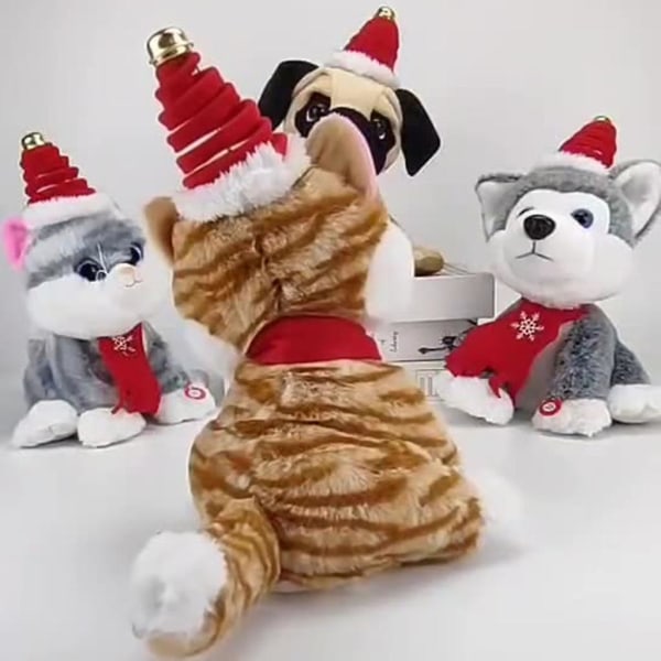 Laulava pehmolelu täytetyt eläinmusikaali sähkötanssi kissakoiran jouluksi C