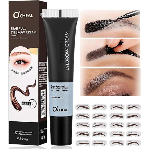 Øjenbrynsfarve, Peel Off Øjenbryns Gel Kit, Mørkebrun Semi-Permanent Øjenbrynsfarve Med 10 Stk. Øjenbryns Stempel Skabelon, Til Tynde Overplukkede Øjenbryn Holder Op Til