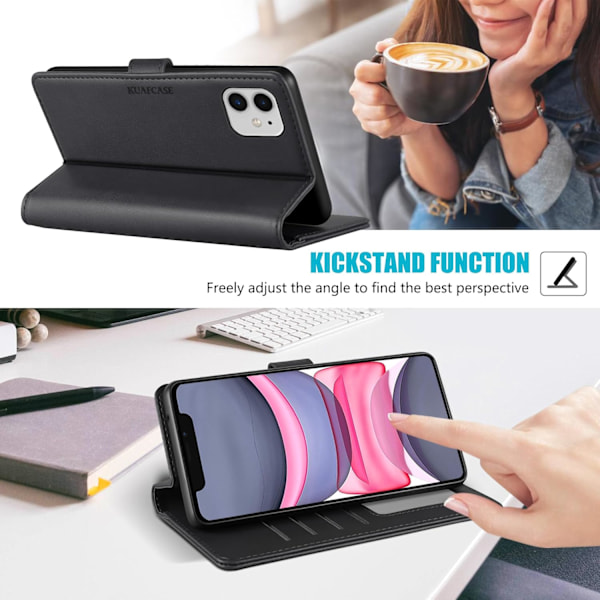 Fodral för iPhone 11 med 4 kortfack, magnetiskt lås, stötsäkert skyddande fodral för iPhone 11 - Svart
