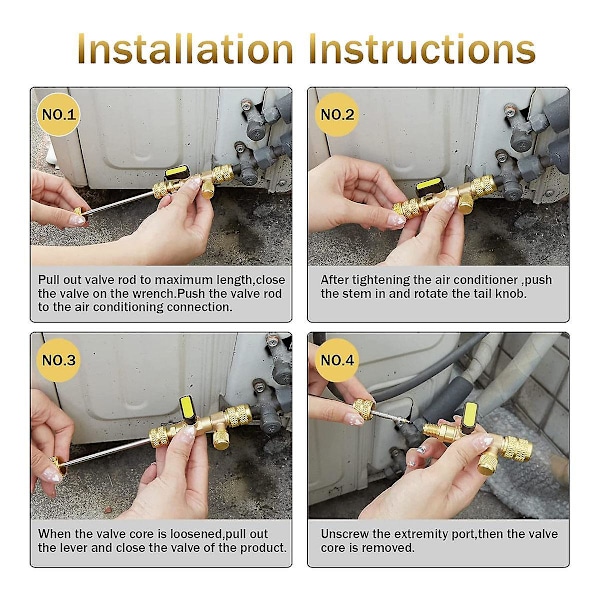Ventil Kärnremover Installer Verktygsset Med Dubbel Storlek 1/4 & 5/16 Port För Med R22 R12 R407 R410 R404 R32 R600