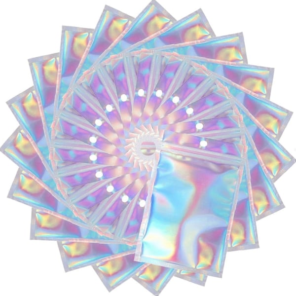 100 Stykker Mylar Ziplock-poser, 10x15cm Folieposer Gjenlukkbare Ziplock-poser Holografiske Luktsikre Poser for Festgaver Mat Godteri Kjeks Smykker