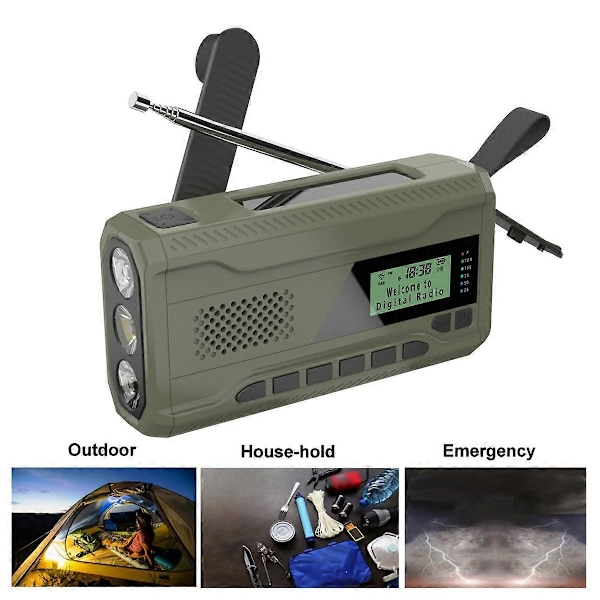 DAB/FM Bluetooth Radio Nødradio Indbygget 4500Mah Batteri Bærbar Solar Håndsving Radio Modtager