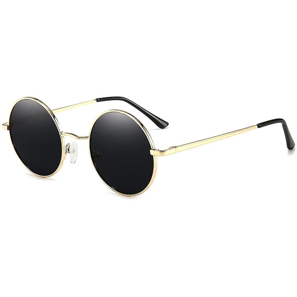 Vintage runde John Lennon polariserede solbriller til mænd Kvinder Circle Hippie Solbriller Black Lens-gold Frame