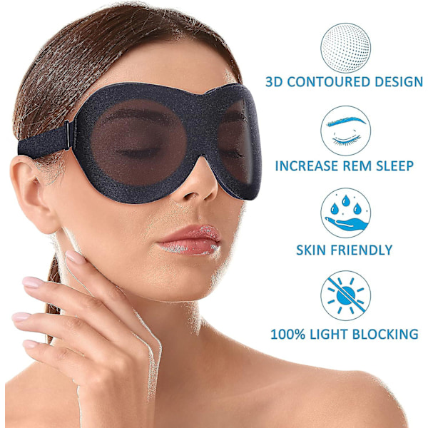 Sovmask, 100% Mörkläggande 3D-formad Ögonmask, Sovmask med Justerbart Band, Mjuk Bekväm Nattbindel för Kvinnor och Män, Ögonmask för