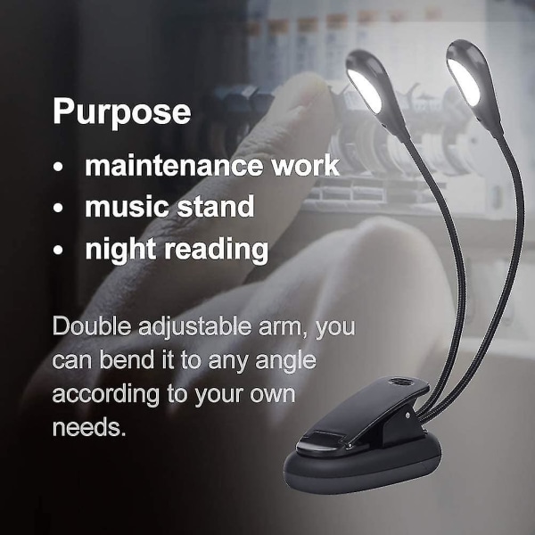 Led-ljus för musikställ, justerbar dubbelhuvudklämma på lampa med USB