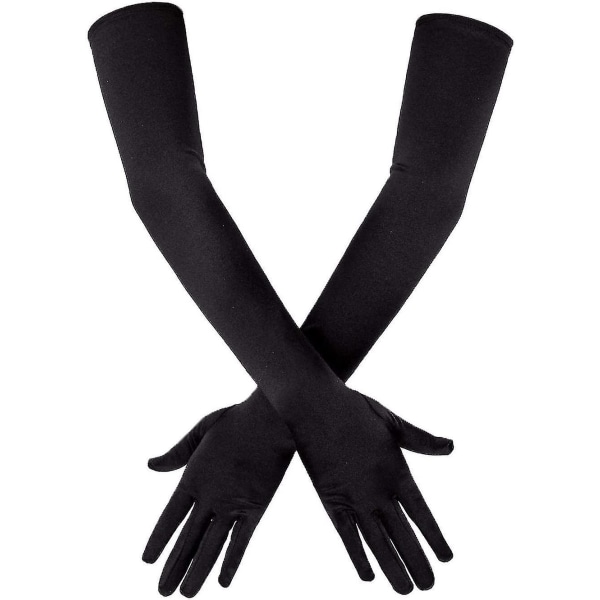 Handskar Långa svarta satinhandskar Kvällshandskar Operahandskar Svarta 21" armbågshandskar för tjejer kvinnor (svarta)
