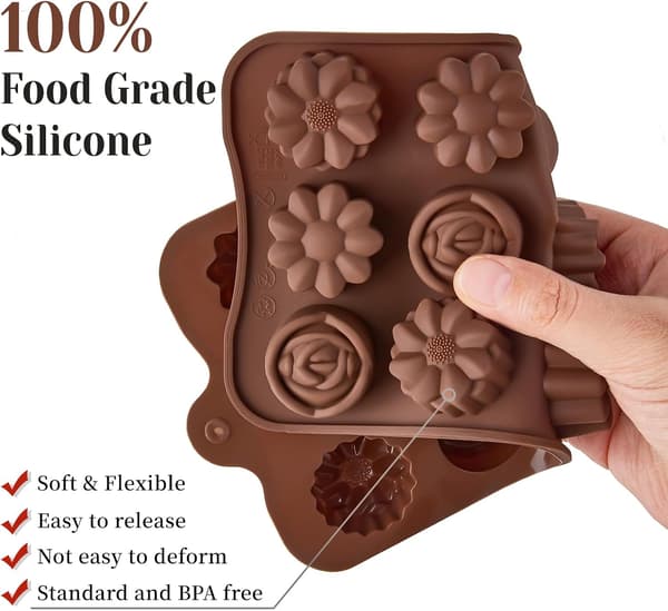 4 Stykker Silikone Chokoladeforme, Brun 15 Hulrum Mini Slikforme Non-stick Bageforme til Isterninger, Gelé, Fedtbomber