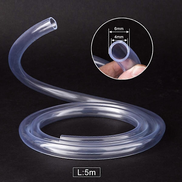Transparent Blød PVC Slange 5 Meter, 4 6mm Fleksibel Trykslange