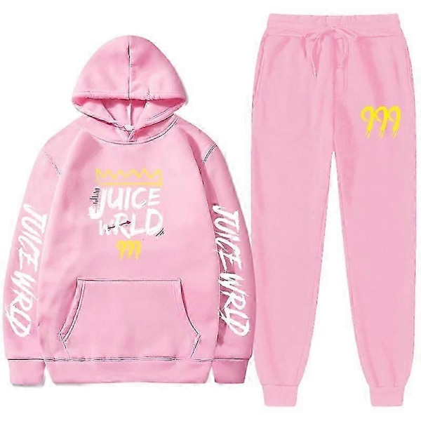 Ny Juice World Hoodie Träningsoverall Sweatshirt + Joggingbyxor Juice Wrld Juice Wrld Juice Wrld Trap Rap Regnbåge Tomografi Juice Wrld pink M