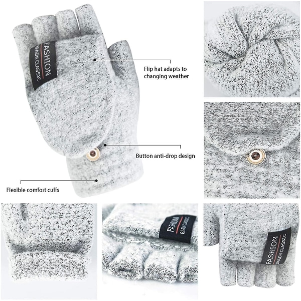 Vinterhansker for kvinner, 2-pakk varm ullstrikkede konvertible fingerløse hansker for kvinner gaver med votter.