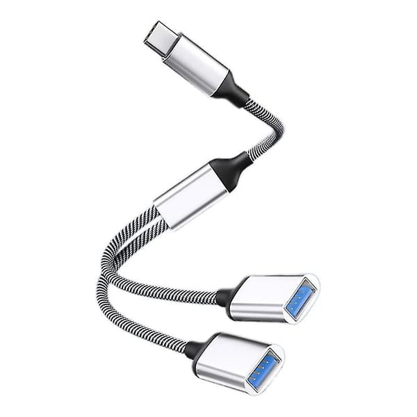 Type C Han til 2 Usb Hun Kabel Adapter Usb Otg Splitter Ledning Konverter-dwdz