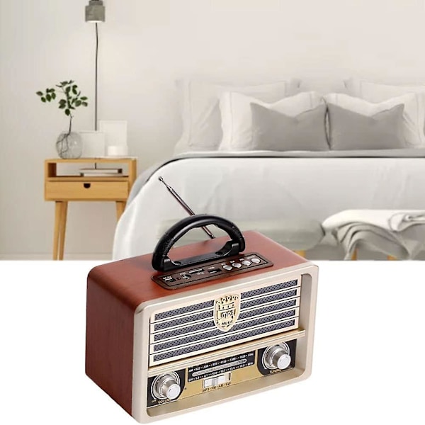Retro Träradio, FM-radio, CD-spelare, med Antik Stil, Stark Bas, Mini Utomhusljud med Hög Volym
