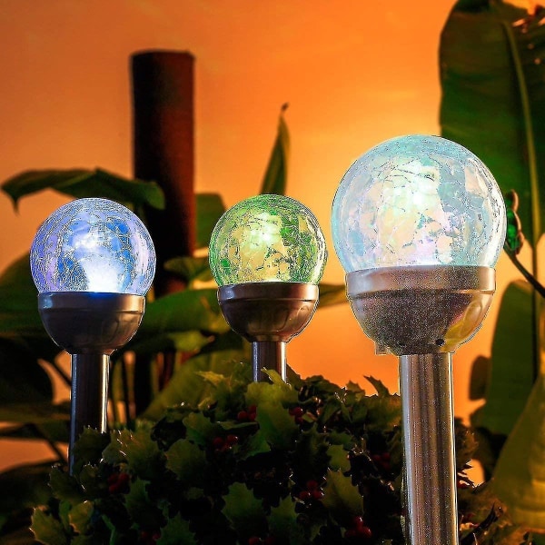 3 havesollamper, solcellelamper forældede i revnet glas med 2 lysdioder til det ydre, have, altan, terrasse, græsplæne og stier