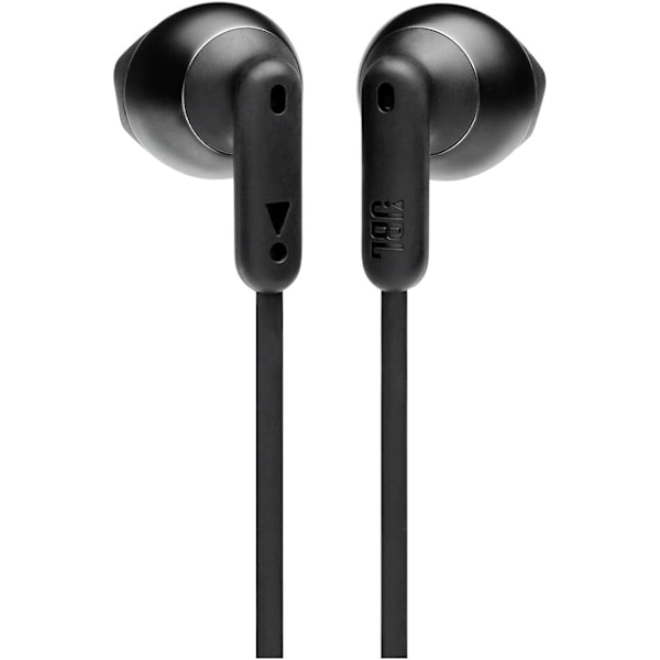 Trådløse Bluetooth-øretelefoner med 3-knapps mikrofon, fjernkontroll og flat kabel - Svart