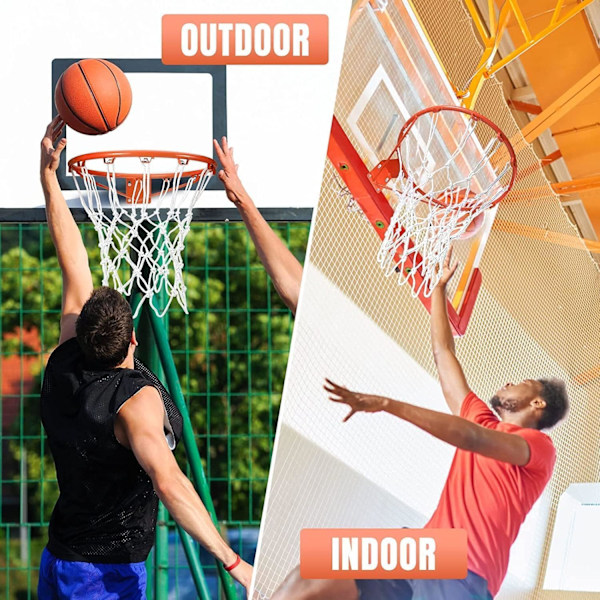 2 Stycken Kraftigt Basketnät Ersättning Passar Standard 12 Ring Basketkorg Nät för Inomhus- och Utomhus Träningsutrustning