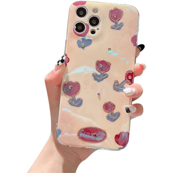 Timanttikukka Kukka Glitteri Bling Kimalteleva Kirkas Pehmeä iPhone Kuori (Valkoinen, iPhone 13)