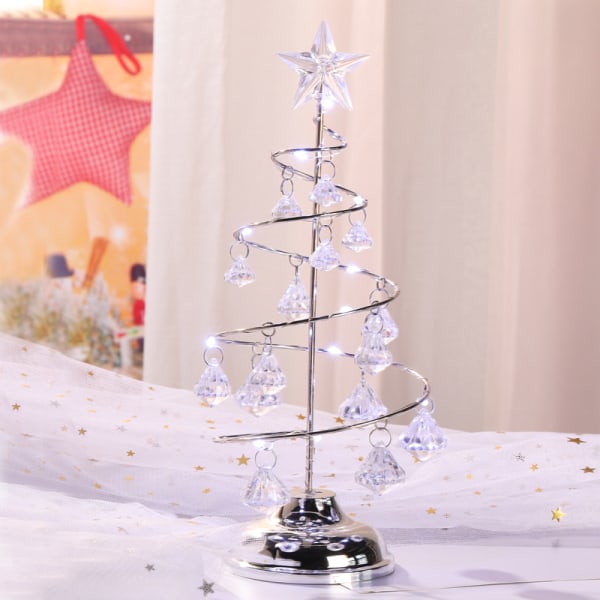Christmas Ornament with Crystal Ball,LED Lighted Desk Decoration Star Ornament Display Metal Stand Tabletop Light Holder, Silver Silver medium