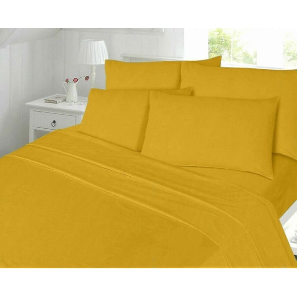 4-delt flanellsengetøysett (laken, overflate, putevar par) Flanell Single Mustard
