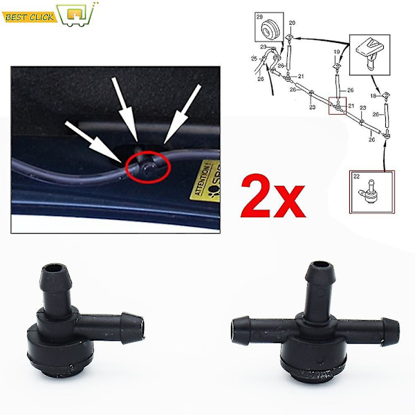 X2 T-kappaleen tuulilasin pesunesteen tarkastusventtiilin liitin 2/3-suuntainen tarkastusventtiili Volvo V70 S60 Xc60 Xc70 C30 V50 S40 Xc90 S80 S70 C70