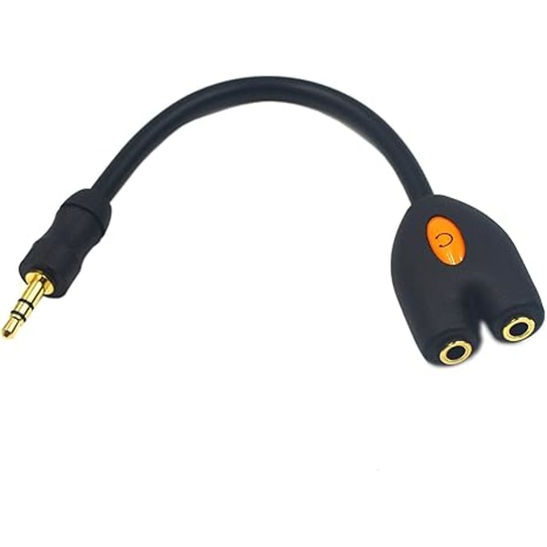 3,5 mm hovedtelefon splitter, 3,5 mm han til 2 hun splitter Y Jack AUX adapter kompatibel headset tablet smartphone MP3-afspiller og mere, sort