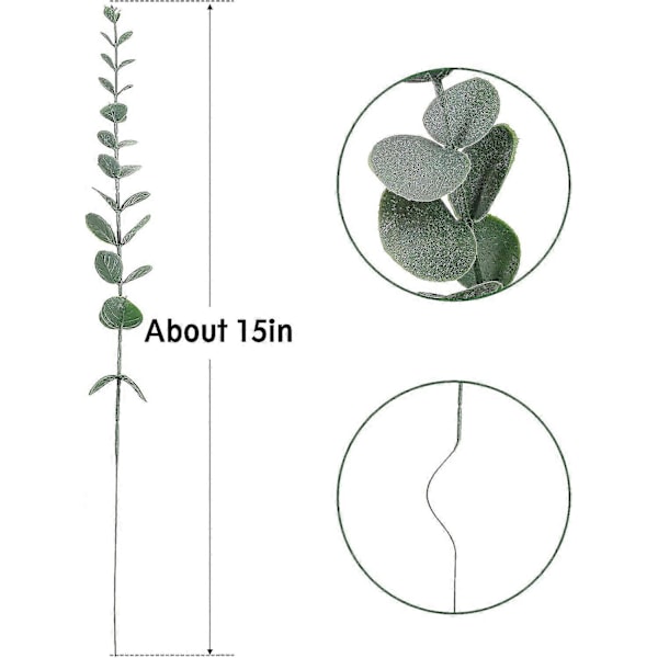 Eucalyptus Stængler, 24 stk. Kunstige Eucalyptus Blade Real Touch Falske Eucalyptus Grene til Bryllupsdekoration Blomsterarrangement Hjemmekontor Dekoration