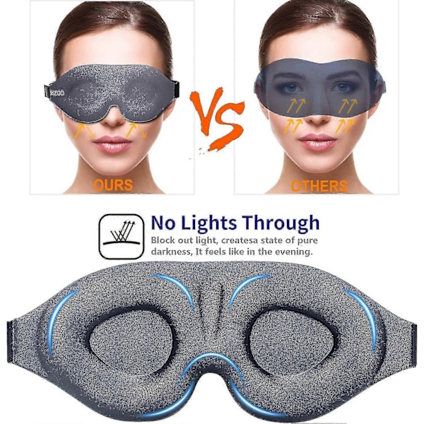 Sovmask för Män Kvinnor, 3D Konturformad Kupol Sovmask Ögonbindel, Konkav Formgjuten Nattsömnmask, Stänger Ute Ljus, Mjuk Bekväm Ögonskugga Grey