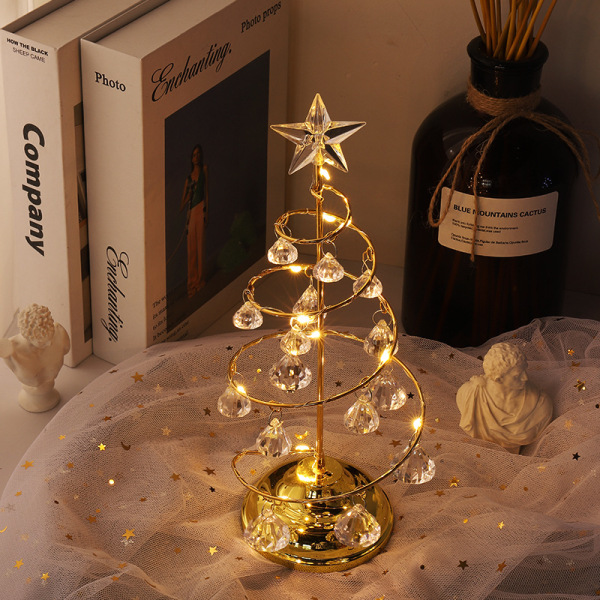 Julepynt med krystalkugle, LED-belyst skrivebordsdekoration Stjernepynt Display Metalstativ Bordlampeholder, guld gold medium