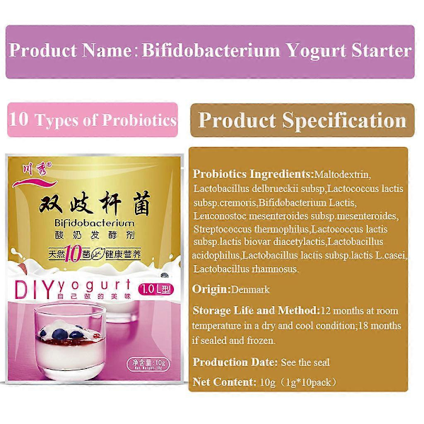 Bifidobacterium Yoghurt Starter, 1g-1L, 1g*10 pakke, Lag dessert hjemme