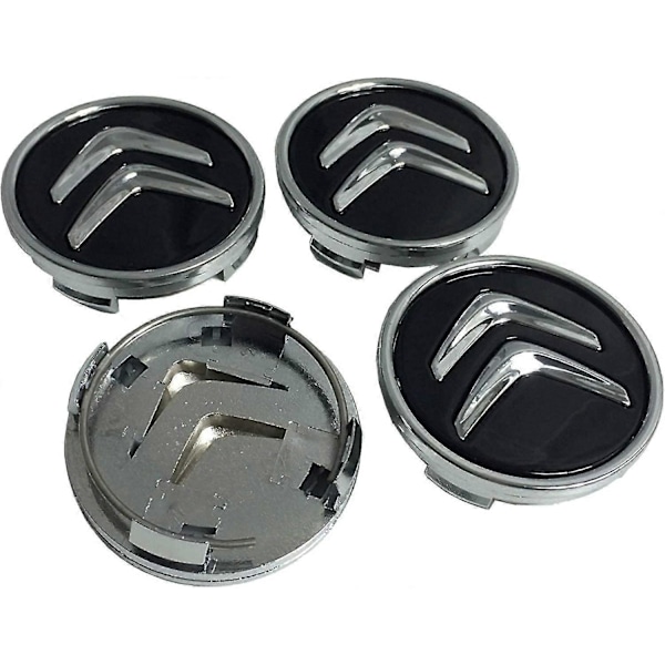 X4 60mm Aluminium Felgdeksler for Citroen C2 C4 C5 C6 C-quatre Logo Svart/Krom
