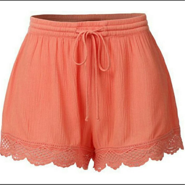 Casual shorts med ensfarvede blonder til kvinder orange XL