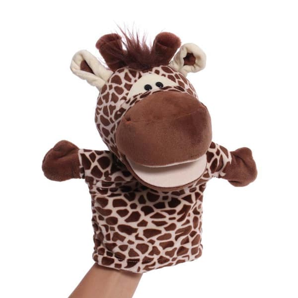 Plush handdocka, tecknad djurhanddocka, docka med rörlig mun, förskoleförälder-barn interaktionsguide