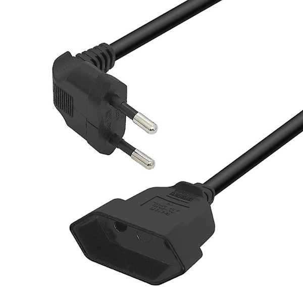 30cm EU-strömadapterkabel 90 grader Europeisk rund 2-polig hane till hona kabel