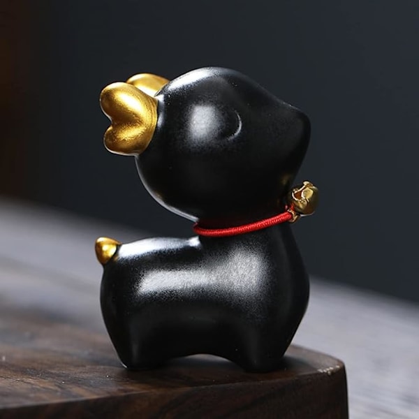 Mini Keramisk Hjortestatue til Boligindretning, Også Et Meget Sødt Legetøj, Lille Nok til at Ligge i Hånden (Sort)