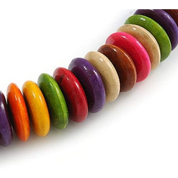 Värillinen nappi- ja pyöreä puuhelminauha - 70 cm pitkä