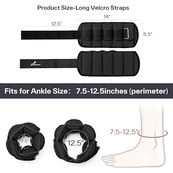 Justerbara Ankelvikter 1 Par Benviktsremmar för Kvinnor Män, Viktade Ankelvikter Set för Gym, Fitness, Träning, Promenader, Jogging （2kg）