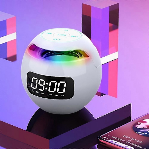 Trådlös Bluetooth-högtalare Ljudlåda Klocka Alarm Färg Nattlampa Med Mic Usb 5.0 Adapter Klockversion Vit