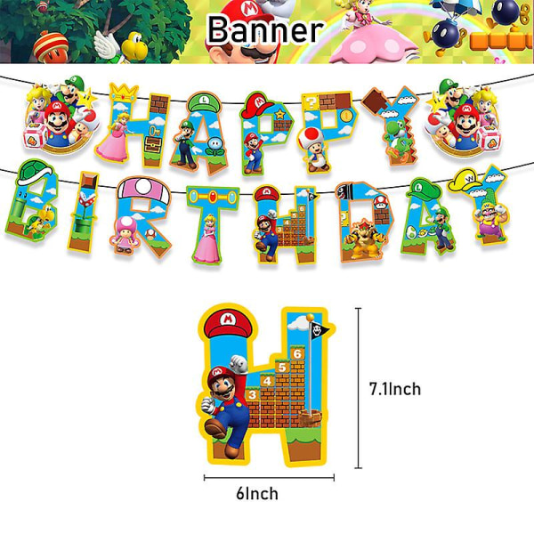 Super Mario Party Dekoration Baby Shower Födelsedagsservis Tillbehör Papperskopp Bordsduk Antal Ballong Tårta Toppers Bakgrund Banner-A 1pc