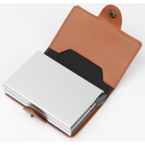 Dobbel anti-tyveri lommebok RFID-NFC sikker POP UP-kortholder Brown Coffee Brun