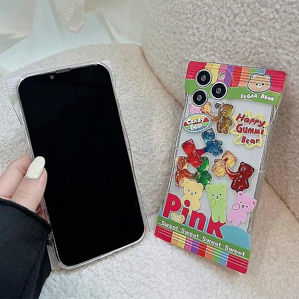 Snack Bag Gummy Bear Telefondeksel Kompatibelt med iPhone 14 Pro Deksel Linsebeskyttelse Søt Sugar Snack Bag Deksel Myk TPU Klar Deksel
